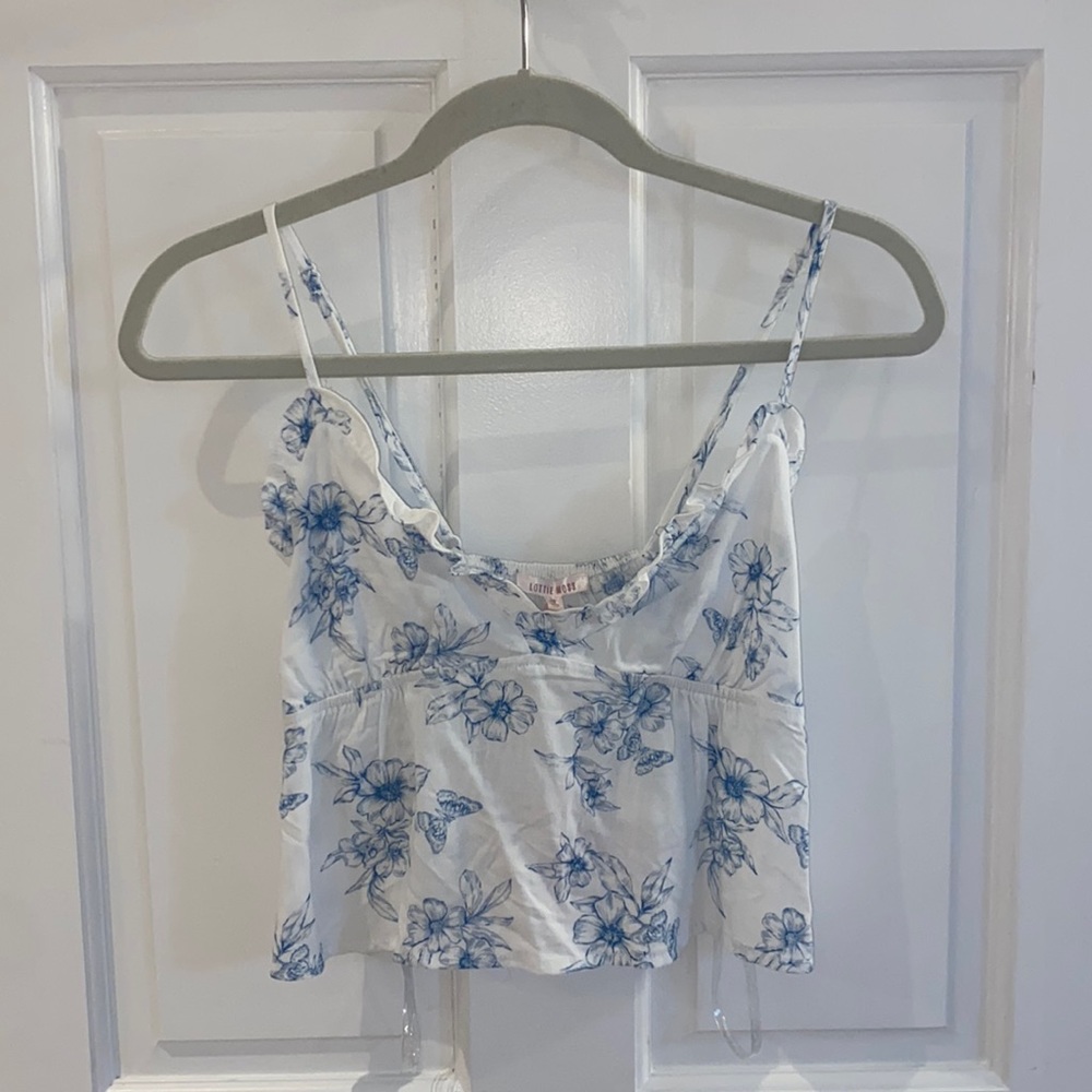 Blue and white flower patterned tank top